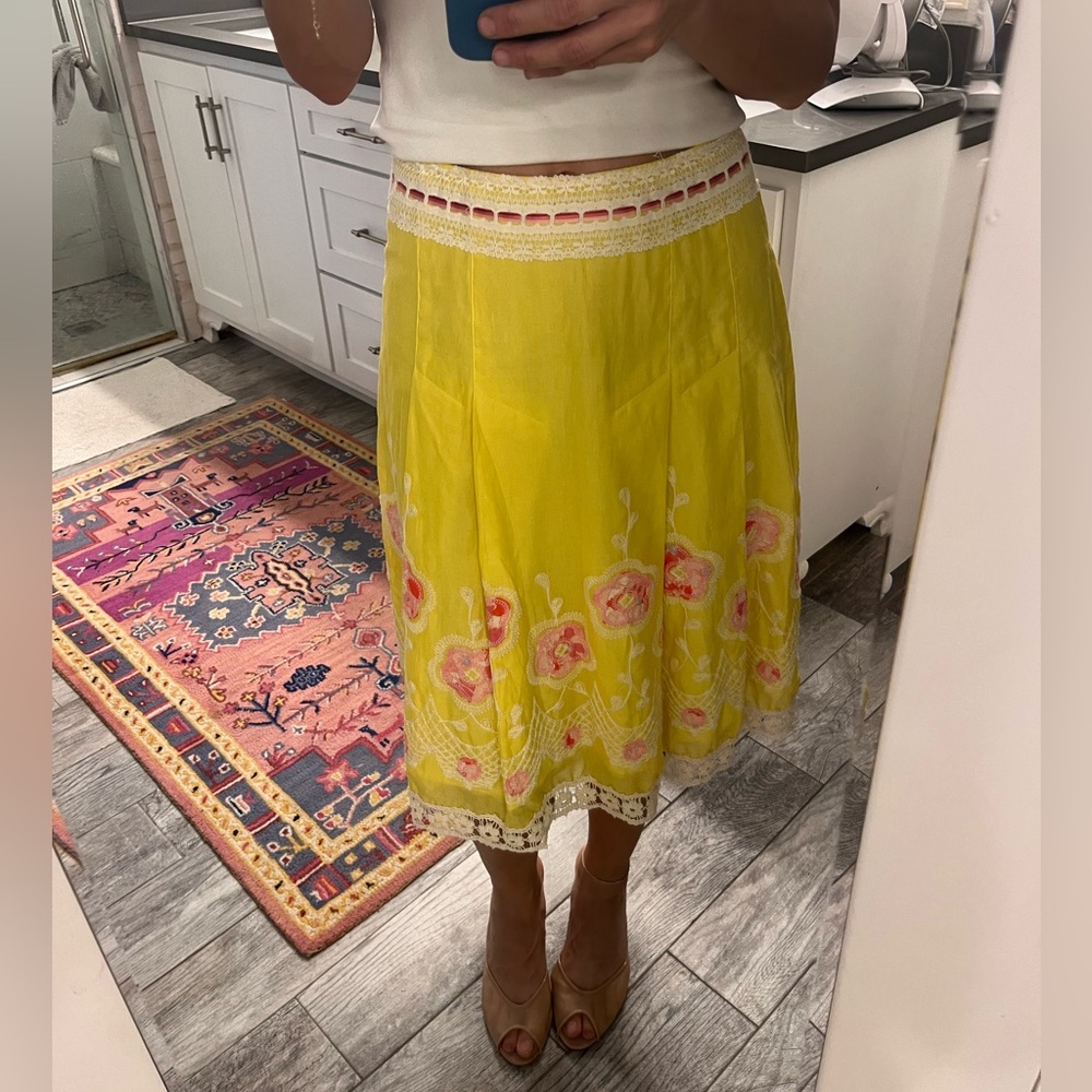 Cynthia Steffe Yellow Floral Embroidered A-Line Skirt